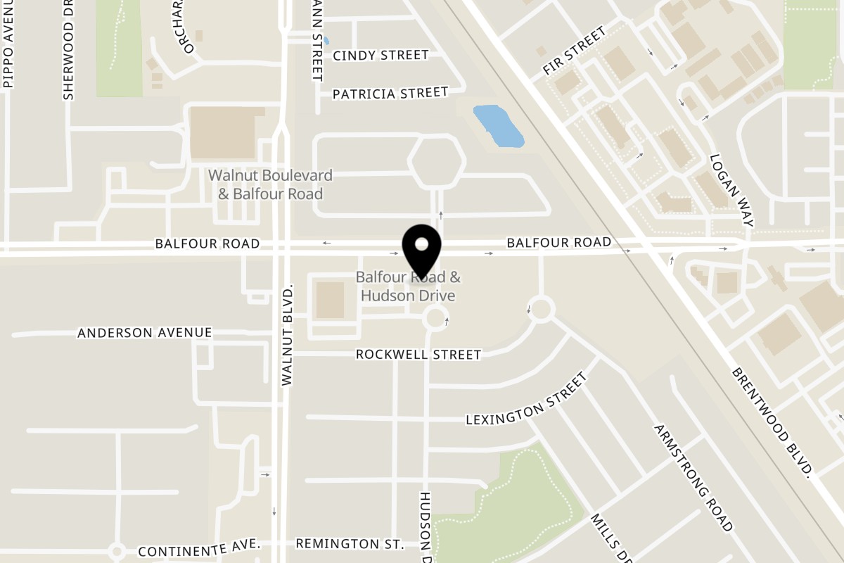 Map showing the location of Ameci Pizza Kitchen on 4550 Balfour Rd in Brentwood